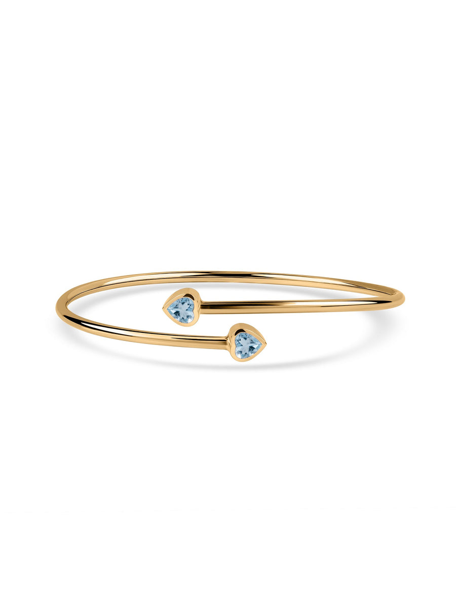 Natural Aquamarine Heart Flexible Gold Bangle