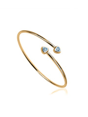 Natural Aquamarine Heart Flexible Gold Bangle