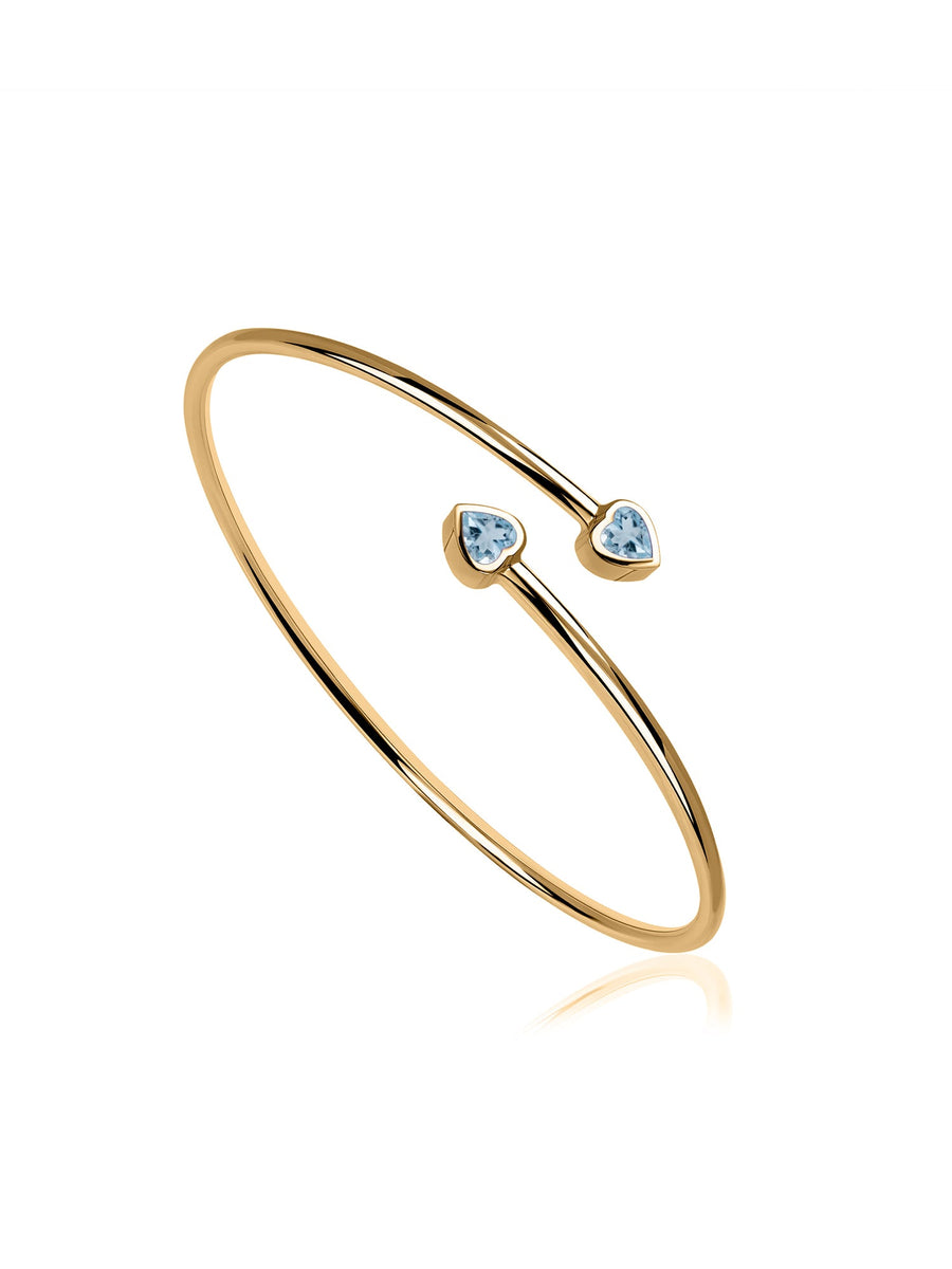 Natural Aquamarine Heart Flexible Gold Bangle