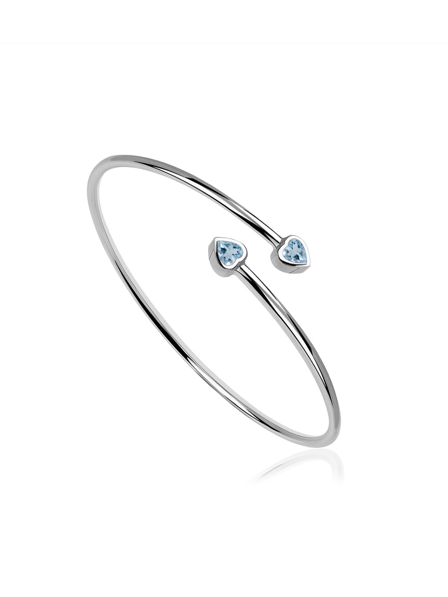 Natural Aquamarine Heart Flexible Gold Bangle