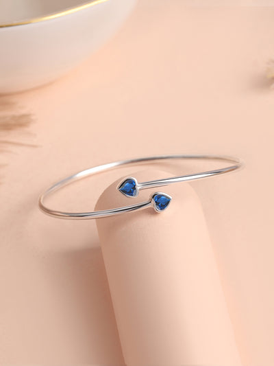 Blue Sapphire CZ Heart cuff bangle in 925 sterling silver by Ornate Jewels