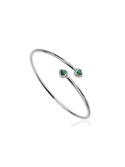 Emerald Heart Cuff Silver Bangle