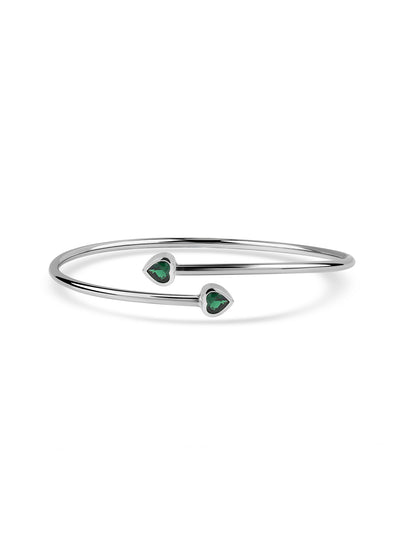 Heart green emerald CZ cuff bangle in 925 sterling silver by Ornate Jewels