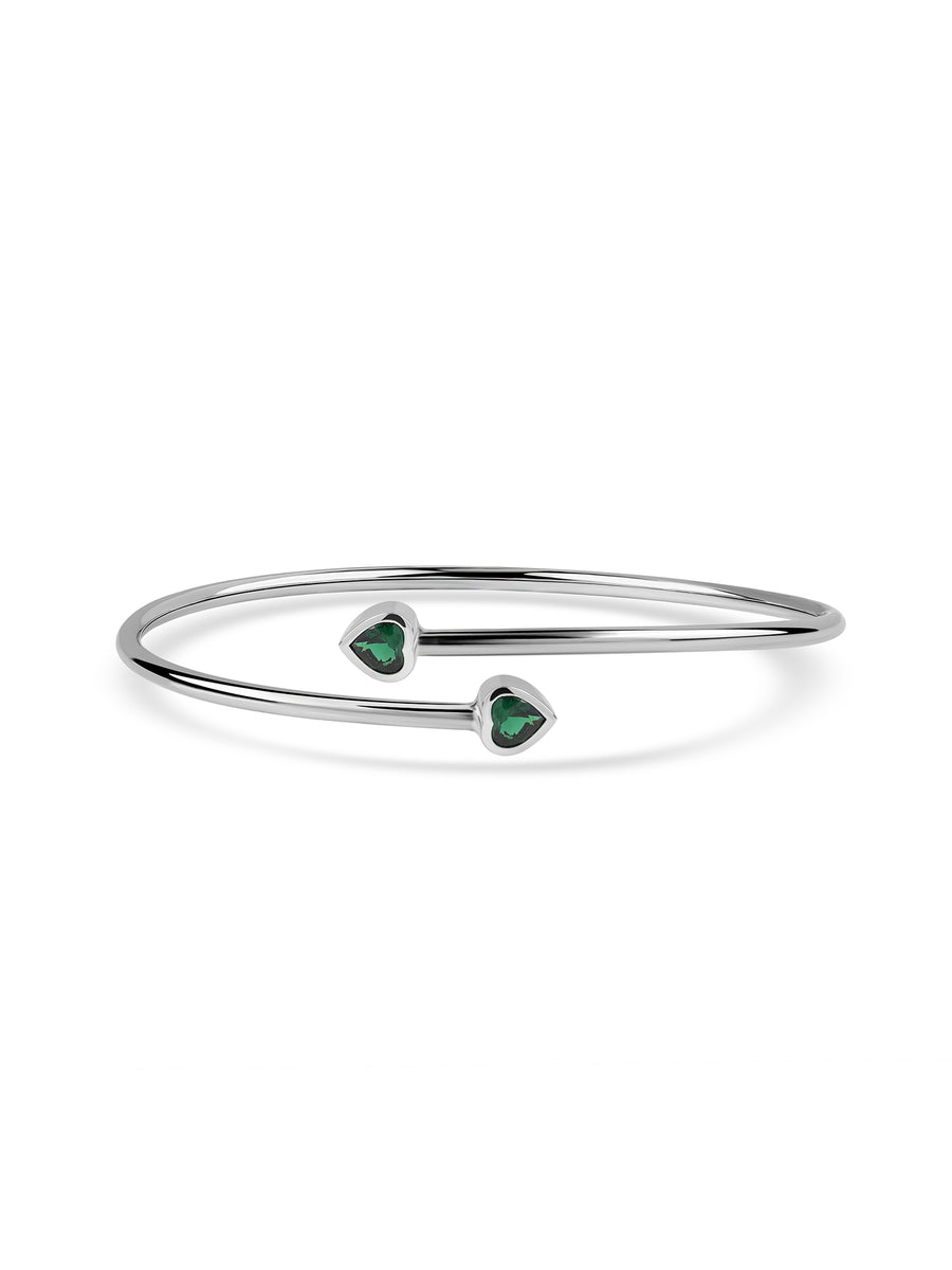 Emerald Heart Cuff Silver Bangle