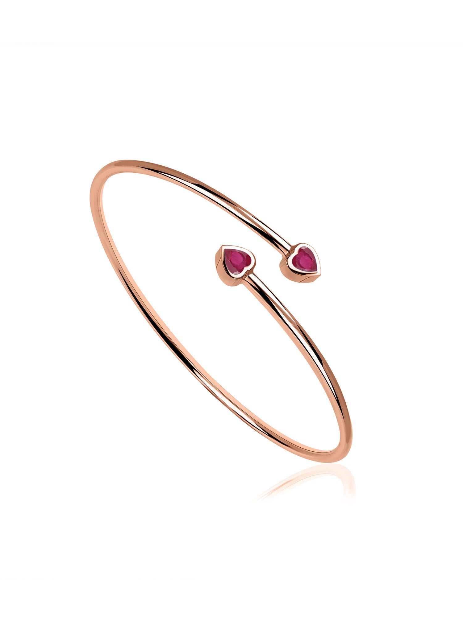 Natural Red Garnet Heart Flexible Gold Bangle