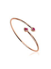 Natural Red Garnet Heart Flexible Gold Bangle
