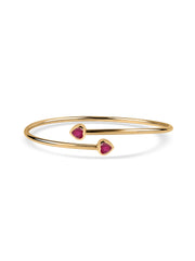 Natural Red Garnet Heart Flexible Gold Bangle