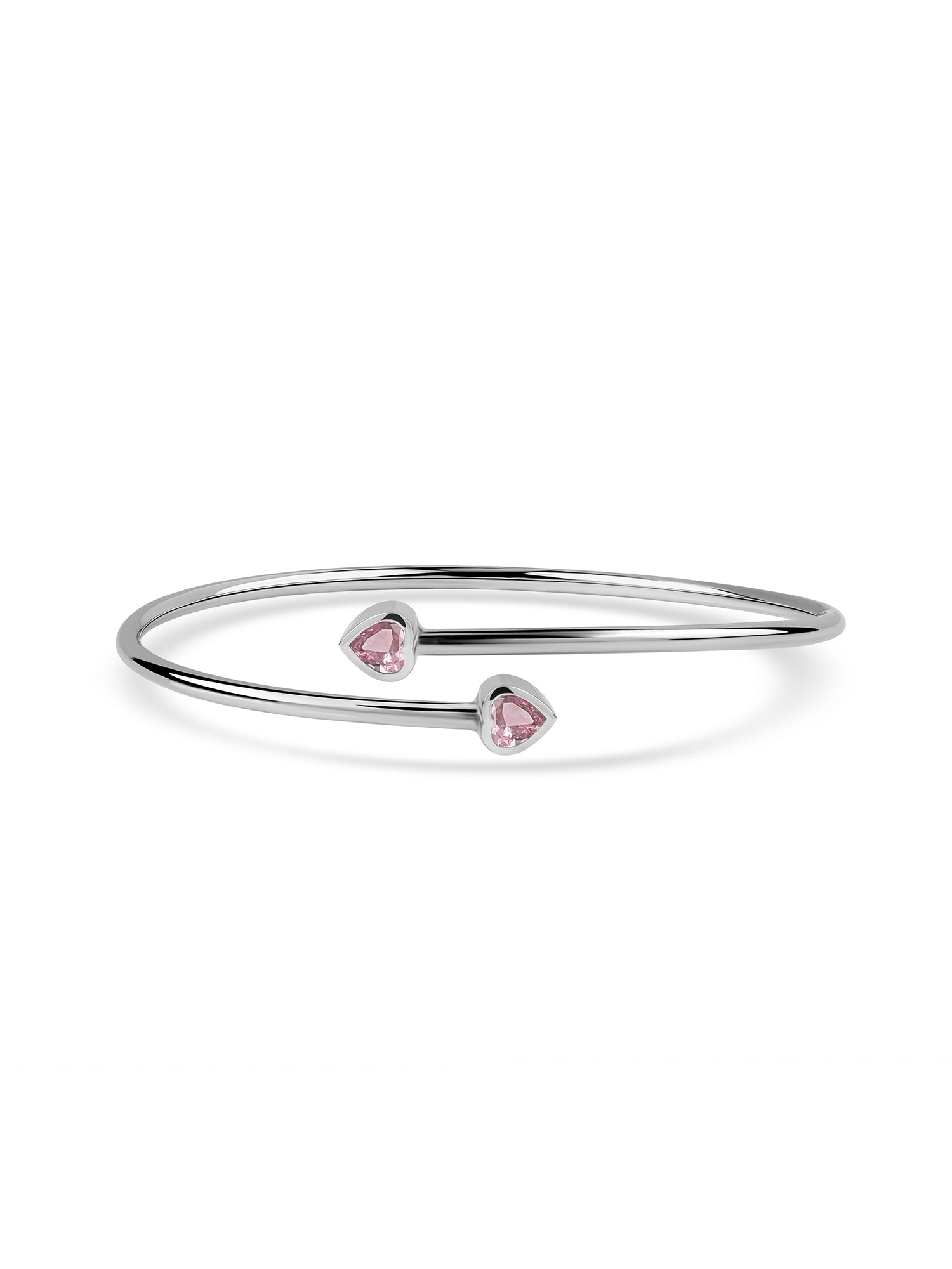 Pink Cz Heart Cuff Silver Bangle