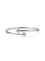 Pink Cz Heart Cuff Silver Bangle