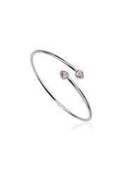 Pink Cz Heart Cuff Silver Bangle