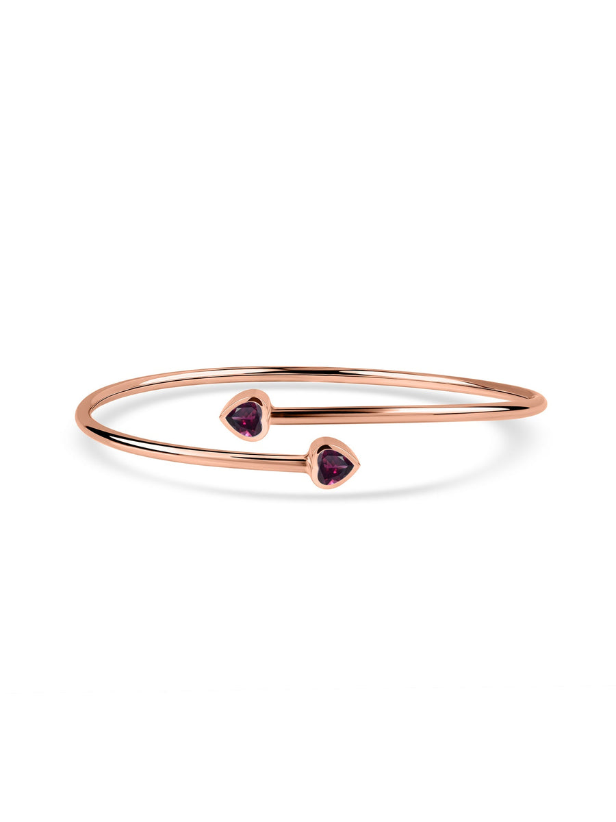 Natural Rhodolite Garnet Heart Flexible Gold Bangle