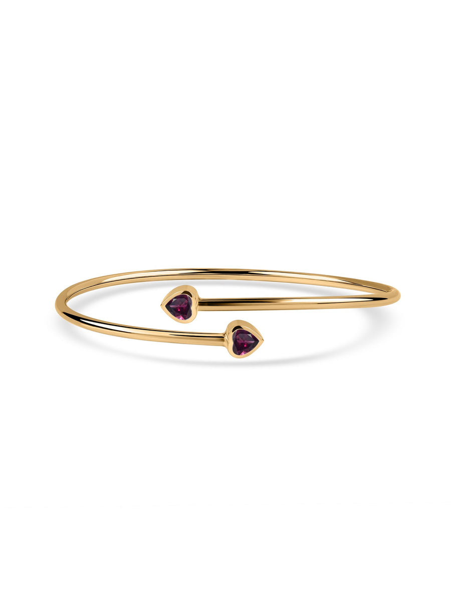 Natural Rhodolite Garnet Heart Flexible Gold Bangle