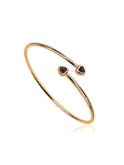 Natural Rhodolite Garnet Heart Flexible Gold Bangle