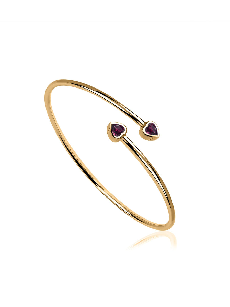 Natural Rhodolite Garnet Heart Flexible Gold Bangle