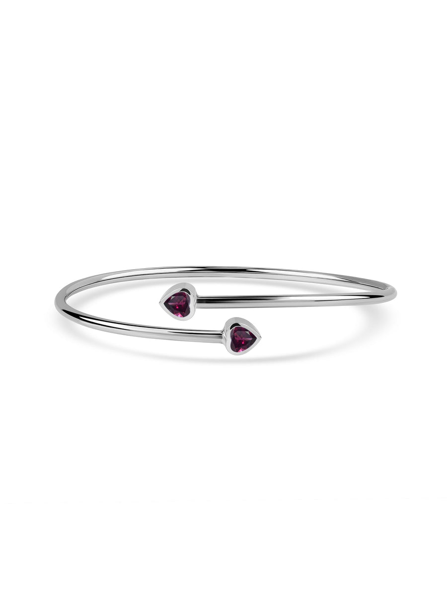 Natural Rhodolite Garnet Heart Flexible Gold Bangle