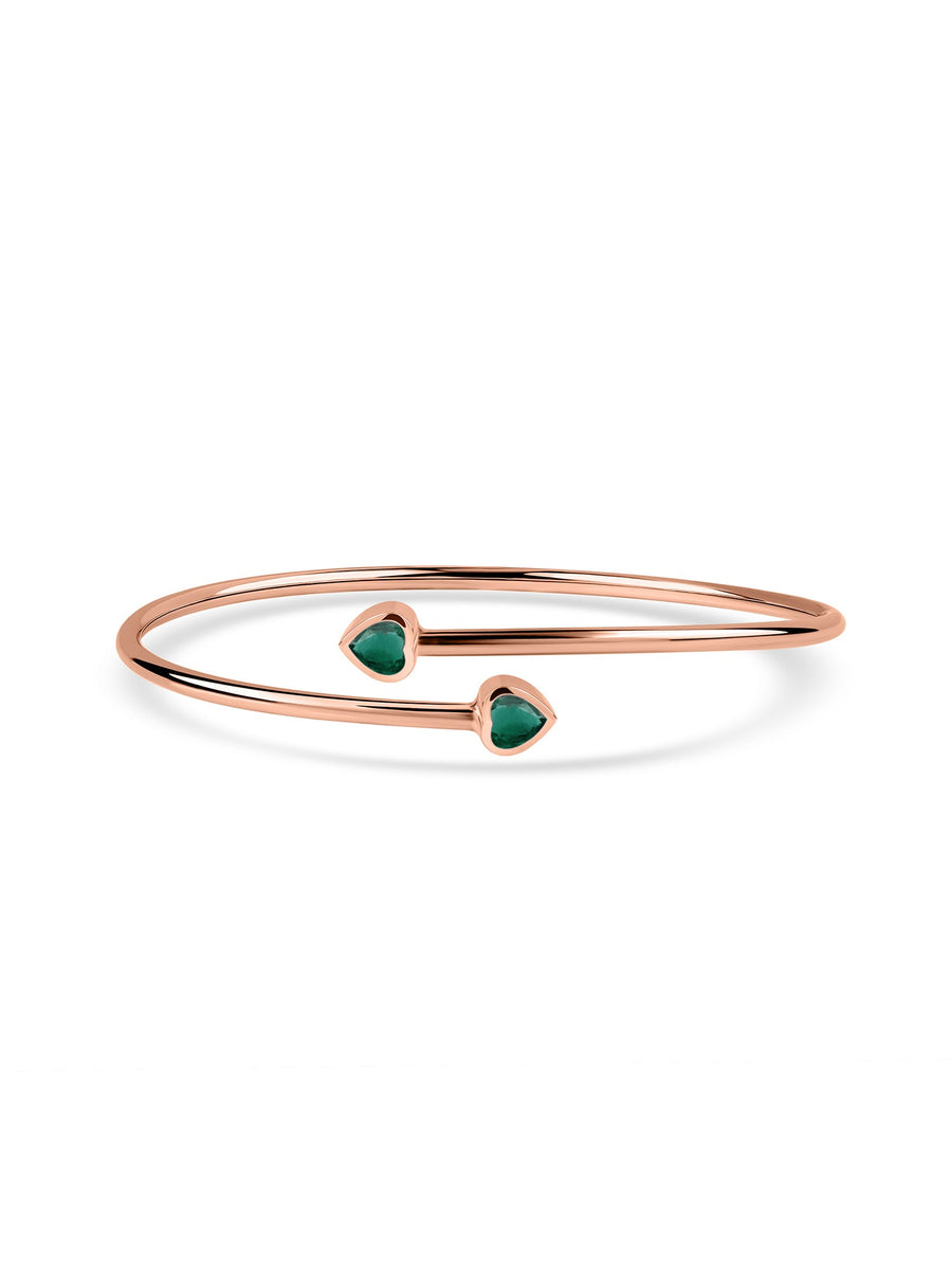 Natural Zambian Emerald Heart Flexible Gold Bangle