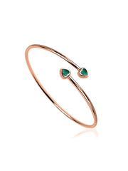 Natural Zambian Emerald Heart Flexible Gold Bangle