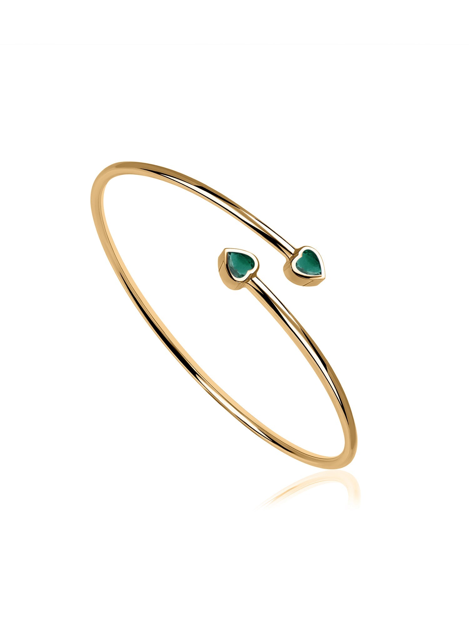 Natural Zambian Emerald Heart Flexible Gold Bangle