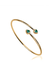 Natural Zambian Emerald Heart Flexible Gold Bangle