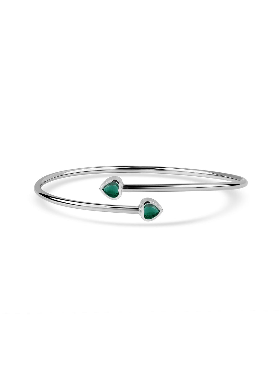 Natural Zambian Emerald Heart Flexible Gold Bangle