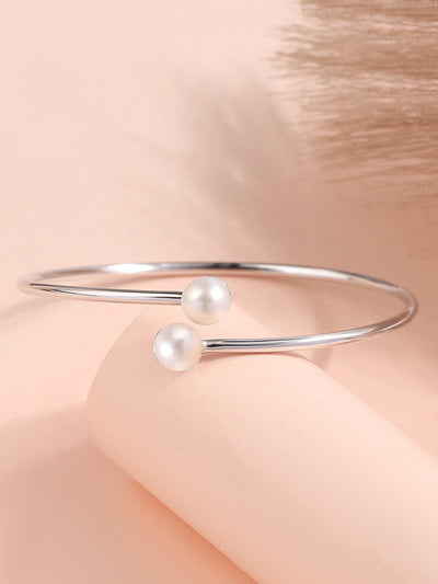 Natural Pearl Adjustable Silver Cuff Bangle for Women