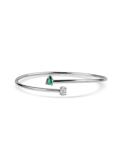 Emerald CZ Toi Et Moi Silver Bangle for Women