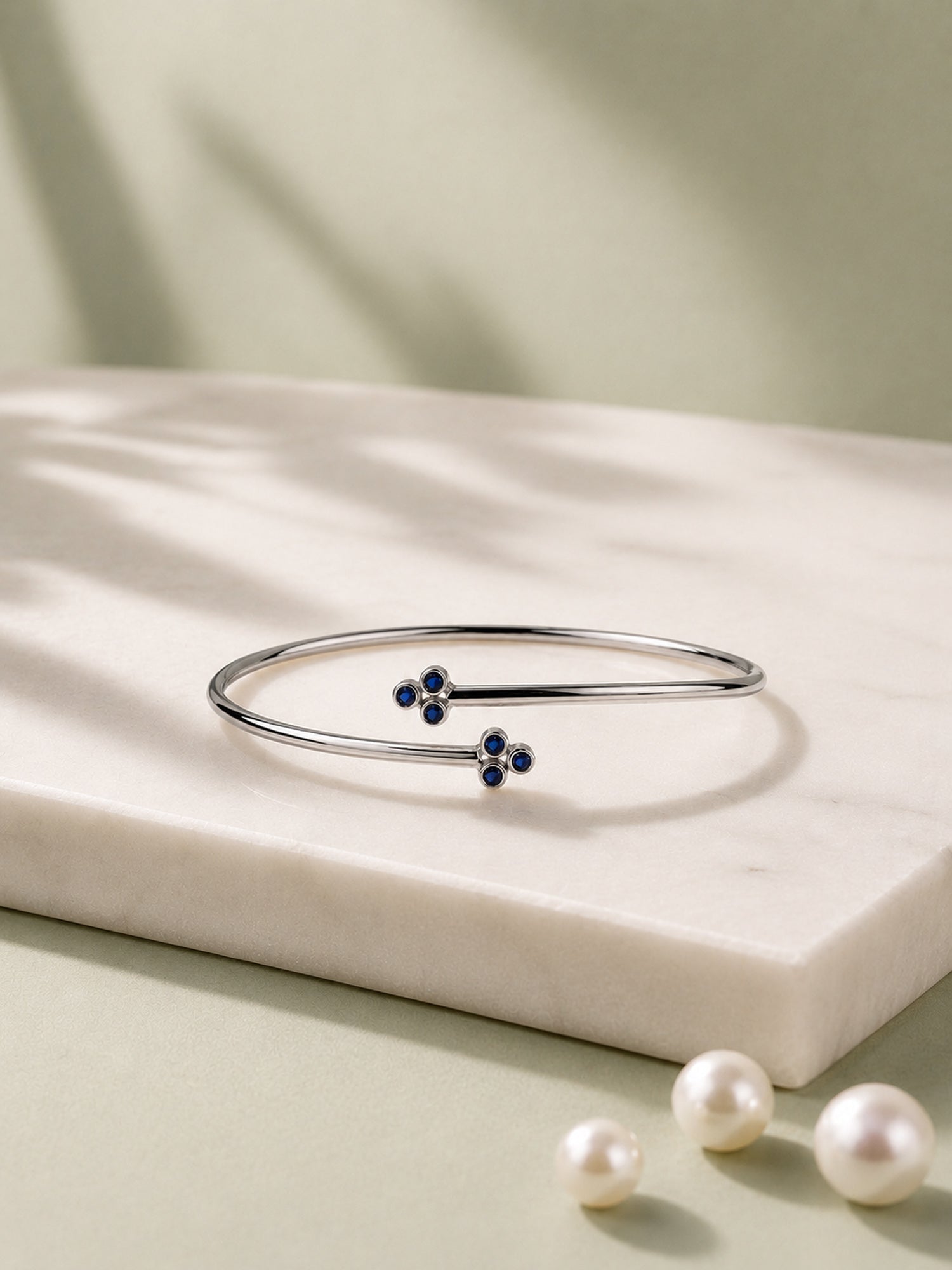 Blue Sapphire CZ Cuff Bangle