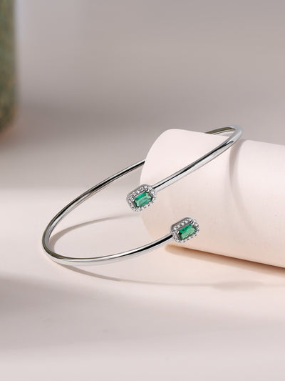 Green Emerald Half Eternity Silver Bangle for Women