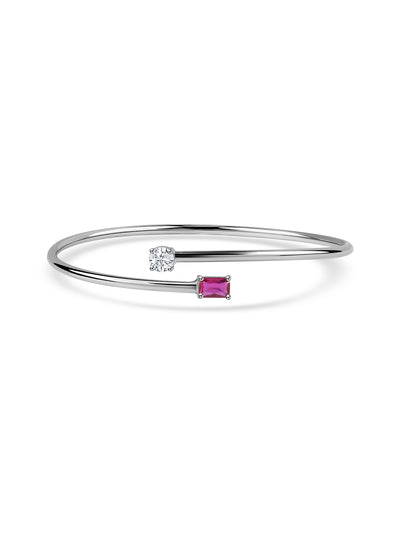 Toi Et Moi Octagon Ruby CZ Silver Bangle for Women