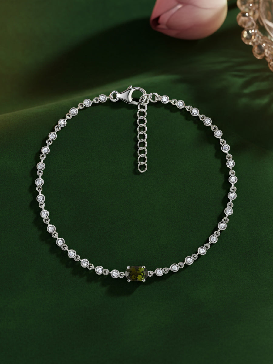 Green Tourmaline Linked Gold Bracelet
