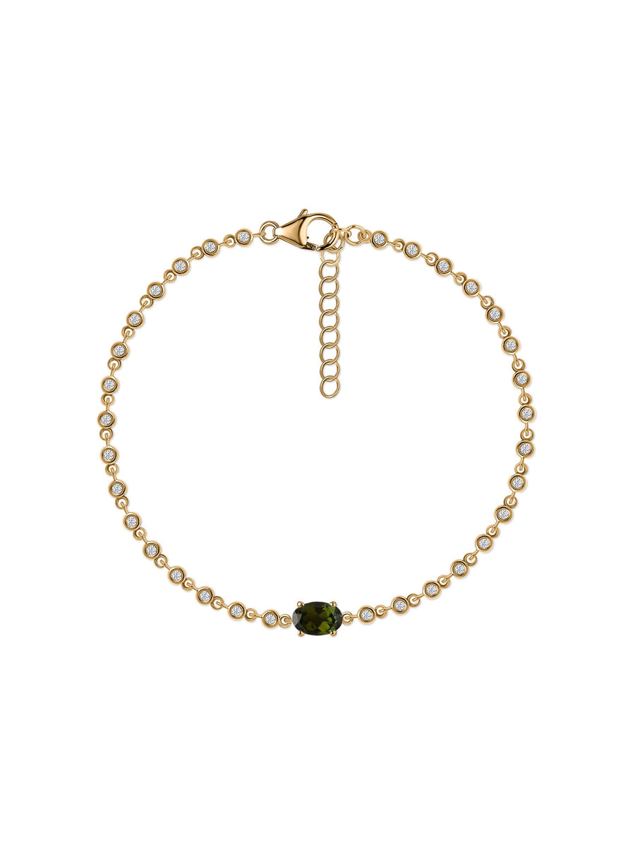 Green Tourmaline Linked Gold Bracelet
