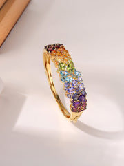 Natural Multi-Gemstone Silver Bangle