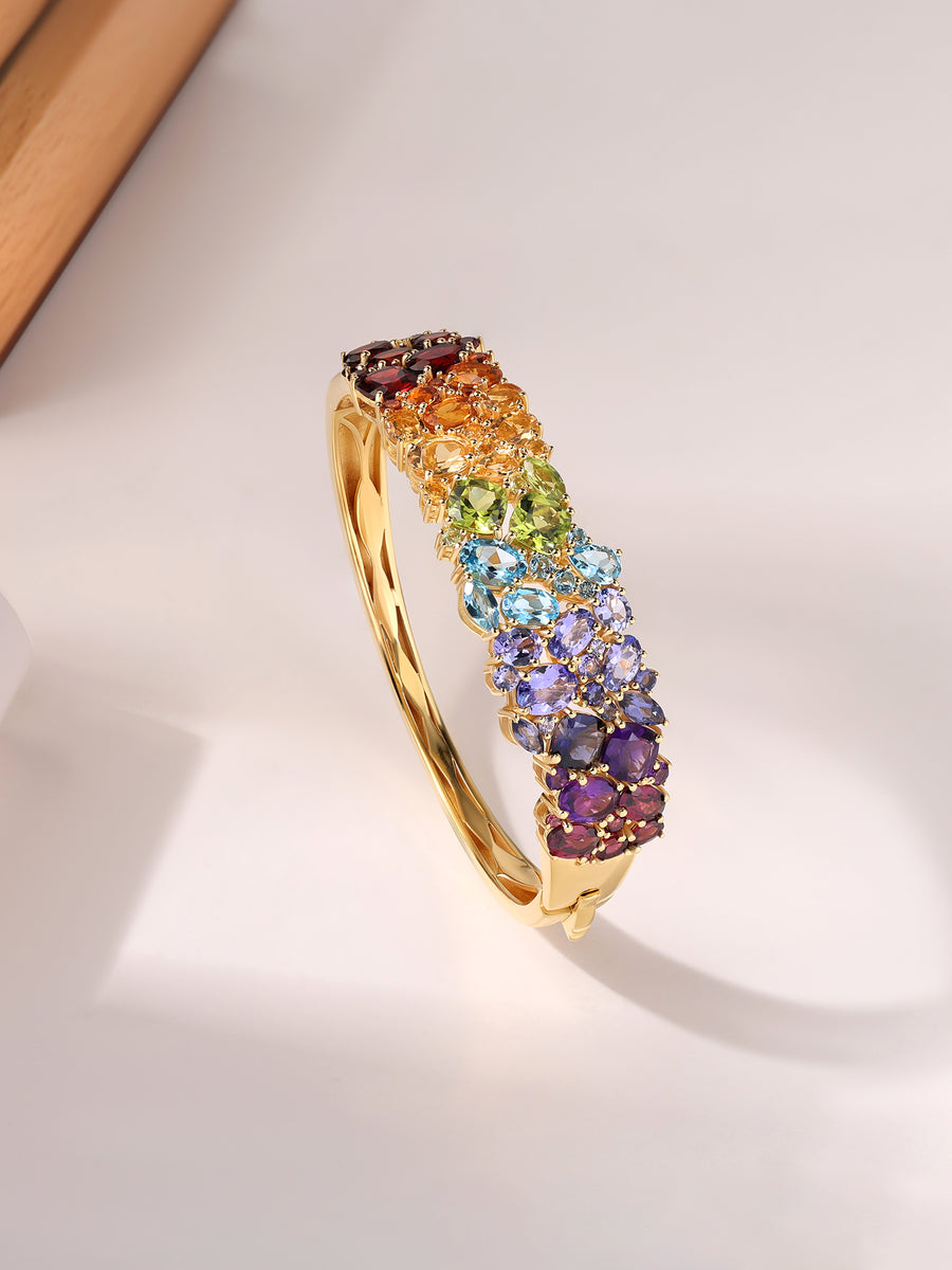 Natural Multi-Gemstone Silver Bangle