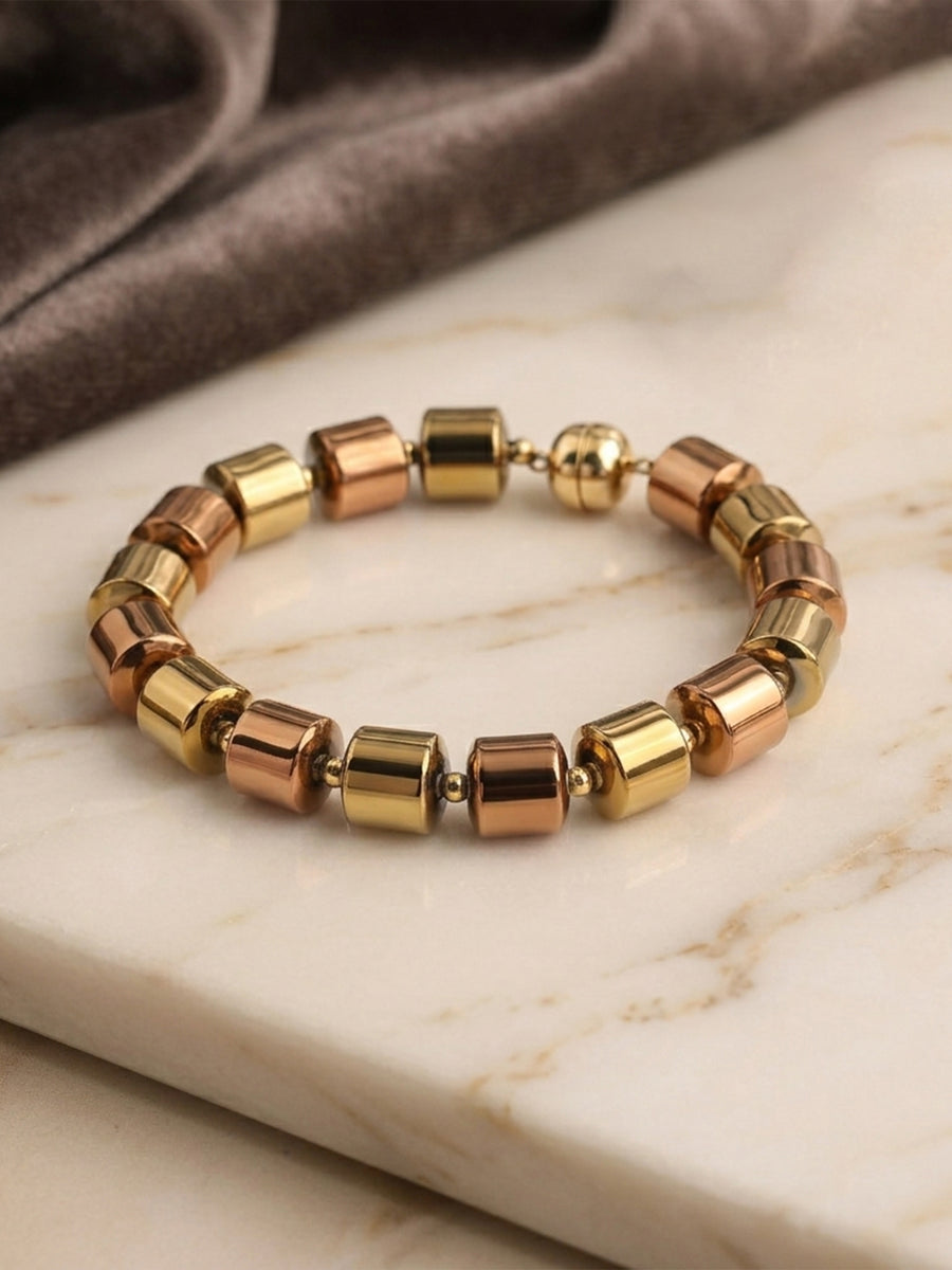 Modern Hematite Beads Silver Men's Bracelet