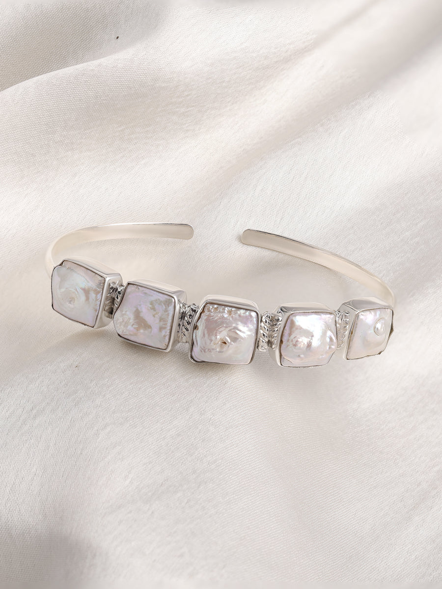 Baroque Pearl Gallery Silver Bangle