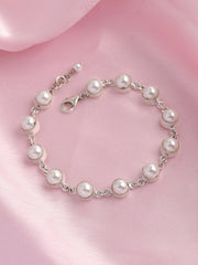 Shell Pearl Station Silver Bracelet