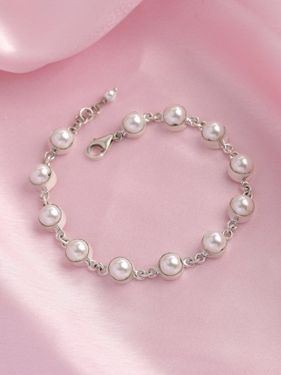 Shell Pearl Station Silver Bracelet