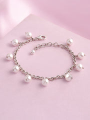 Shell Pearl Charm Silver Bracelet
