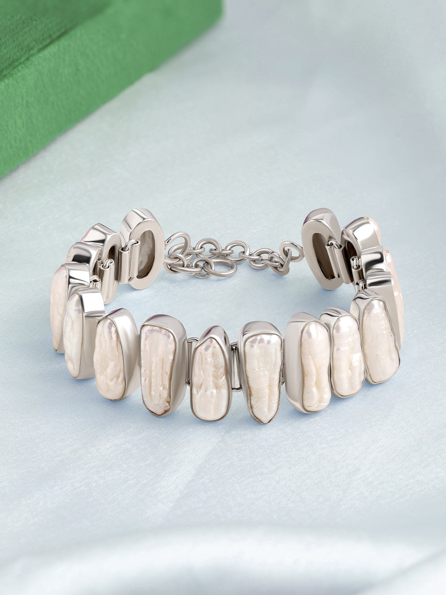 Baroque Pearl Statement Silver Bracelet