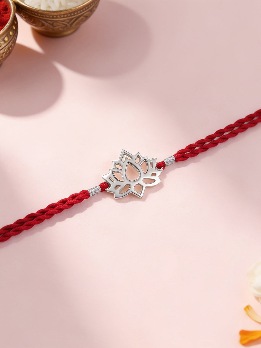 Sacred Lotus Blessings Silver Rakhi