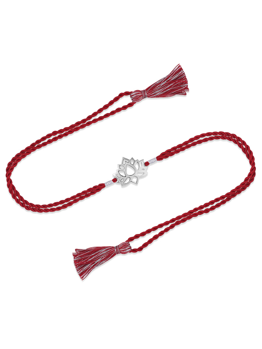 Sacred Lotus Blessings Silver Rakhi