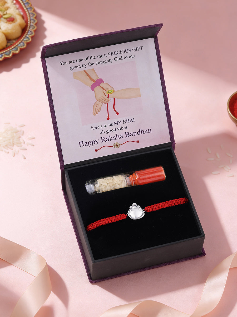 Minimal Ganesha Silver Rakhi For Brother