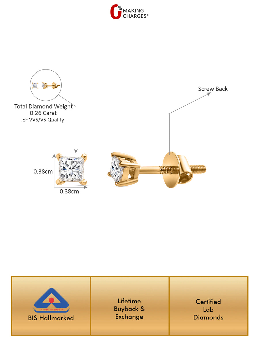 Lab Grown Diamond Solitaire Studs For Women