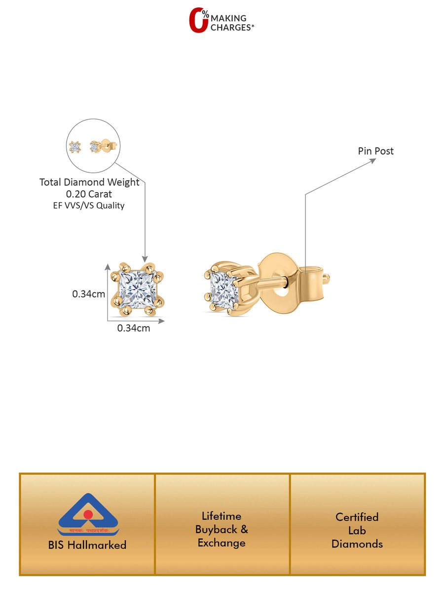 Lab Grown Solitaire Diamond Stud Earrings In Gold