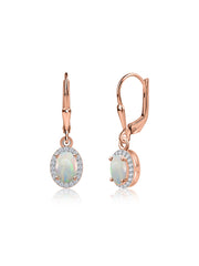 Natural Opal Halo Dangle Earrings in Gold
