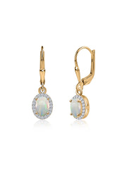 Natural Opal Halo Dangle Earrings in Gold