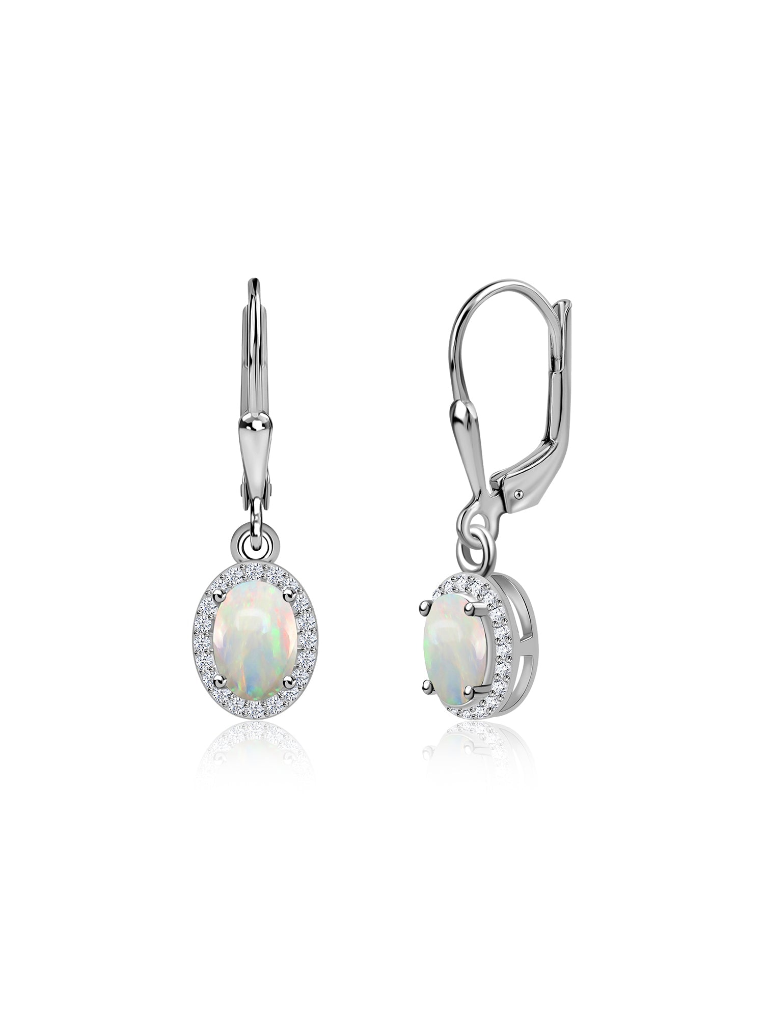 Natural Opal Halo Dangle Earrings in Gold