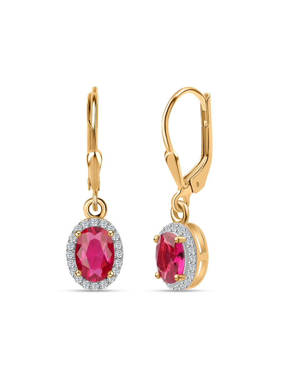Red Ruby CZ Dangle Earrings with Lever Back