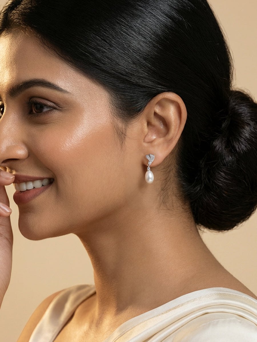Freshwater Pearl Silver Drop Earrings