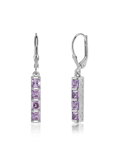 Amethyst CZ Silver Dangling Earrings for Her